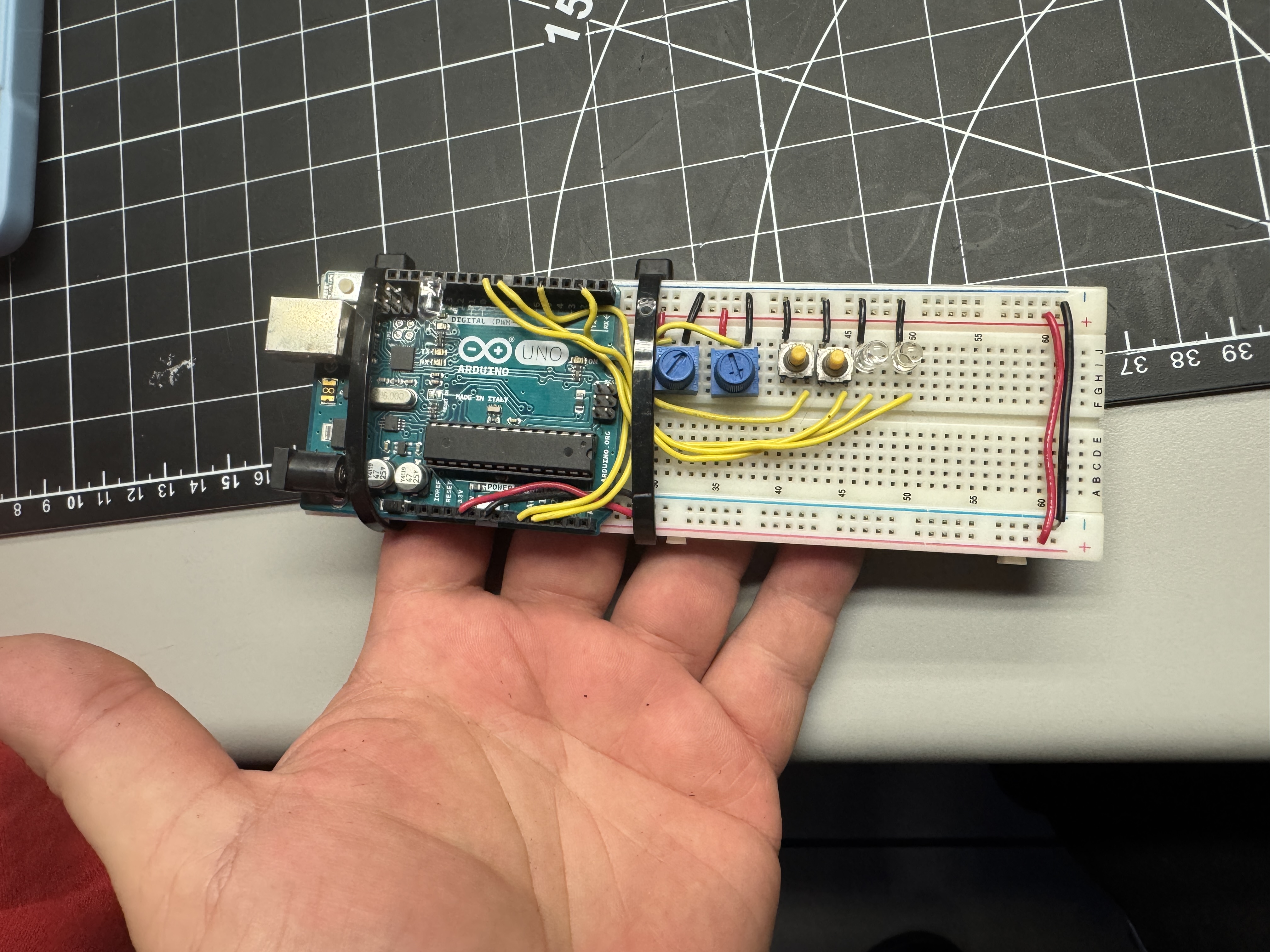 This was a example circuit, showing us how an Arduino and different components can be semi-permanently mounted onto a breadboard.
