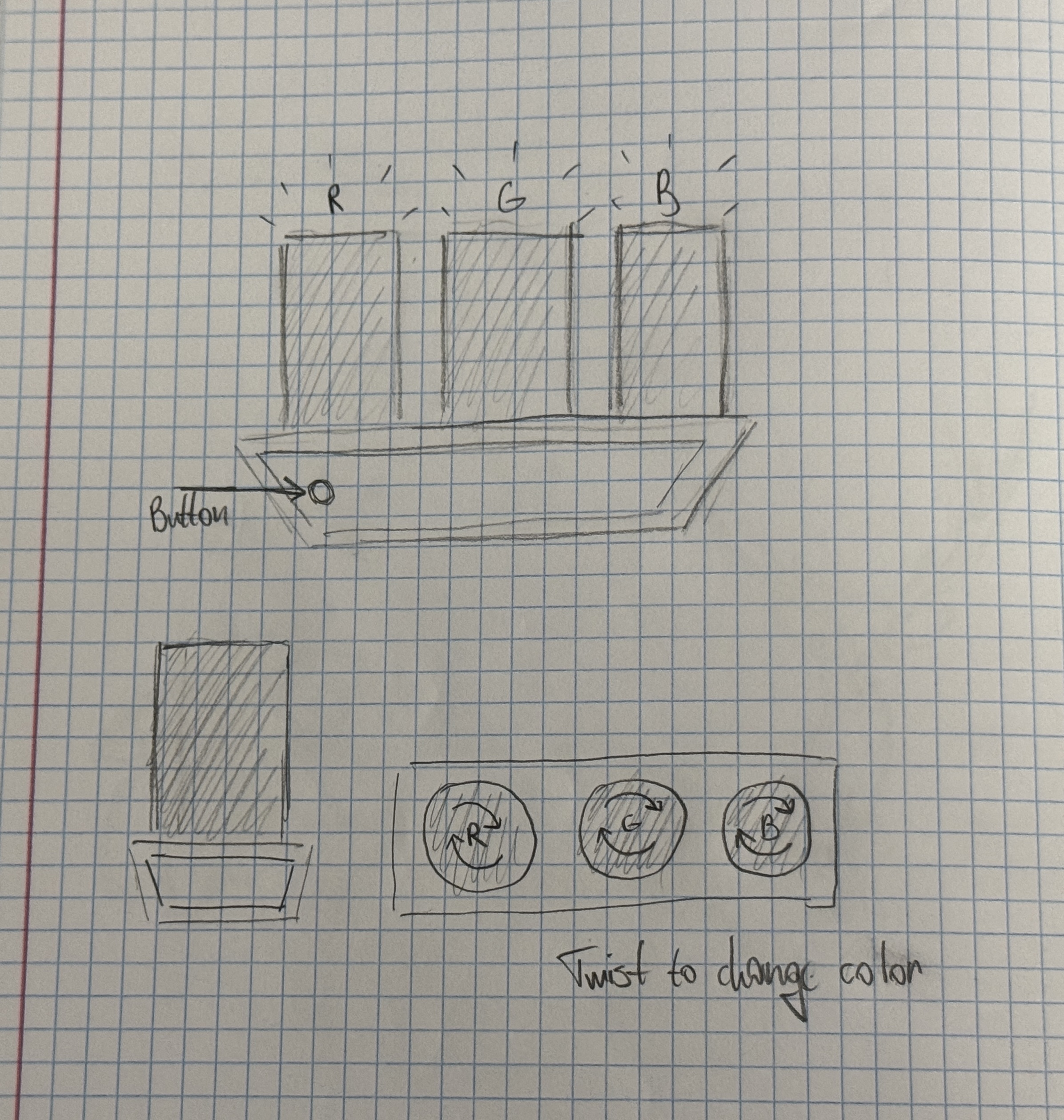 This is my rough concept for Project 2. I came up with a lamp that blends aesthetics and interactivity, while having an element of play to it. I call it the 'RGB Cylinders Lamp'. It consists of the base and 3 cylinders. Those cylinders will have lights inside and can be twisted to adjust the brightness of each of the RGB cylinders. Theoretically, users will be able to make whatever color they want the lamp to be and if all the cylinders are fully turned, the lamp will emit white, as RGB is additive. It will be powered by a microcontroller, either Arduino or ESP32, and use maybe potentiometers for the twisting function. The entire lamp body will be 3D printed.