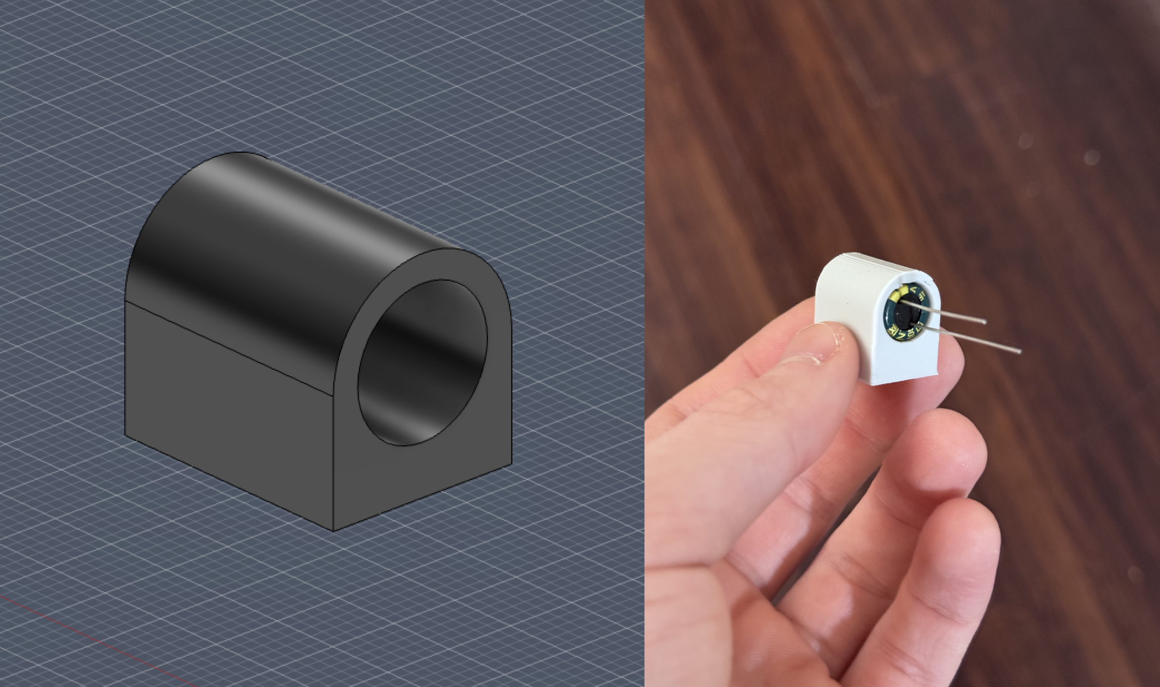 Cylindrical slot/holder for the capacitor.